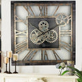 The Gears Clock 24'' Inch Square Real Moving Gear Wall Clock Vintage Industrial Oversized Rustic Farmhouse (Vintage Black)