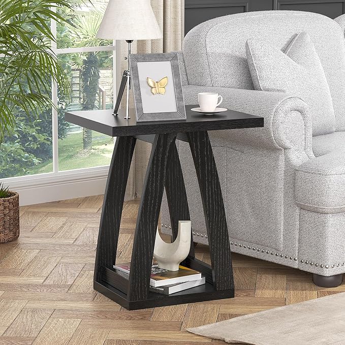 End Tables Living Room, Side Table Beside Sofa, Nightstand for Bedroom, Couch Side Table with Shelf, Modern End Table for Living Room, Black End Table