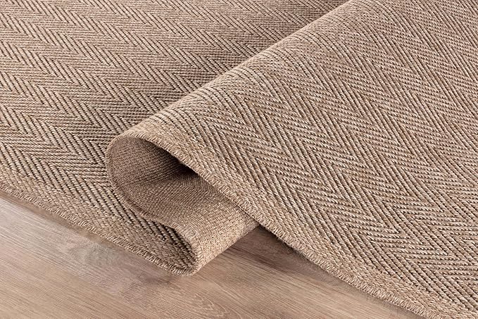 CAMILSON Easy Jute Rug 10x14, Indoor Outdoor Natural Color Fiber Area Rugs for Living Room Patio and Kitchen Rug Herringbone Woven Design Easy-Cleaning Washable Outside Carpet Alfombras 10 x 14
