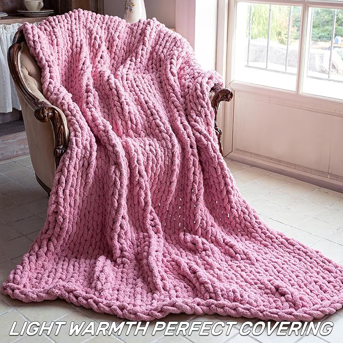 Chunky Knit Blanket - Luxury Soft Cozy 50 * 60 Throw Blanket,100% Woven Blanket Rope Knot Throw Blanket for Couch, Sofa, Home Decor, Gift - Machine Washable（Pink）