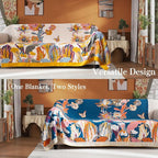 Boho Throw Blanket Full Size, Extra Large Soft Cozy Cotton Muslin Quilt Blanket for Bed Decor, Floral Patterned Couch Sofa Chair Cover, Vintage Farmhouse Cottage Woven Blanket, Yellow&Blue