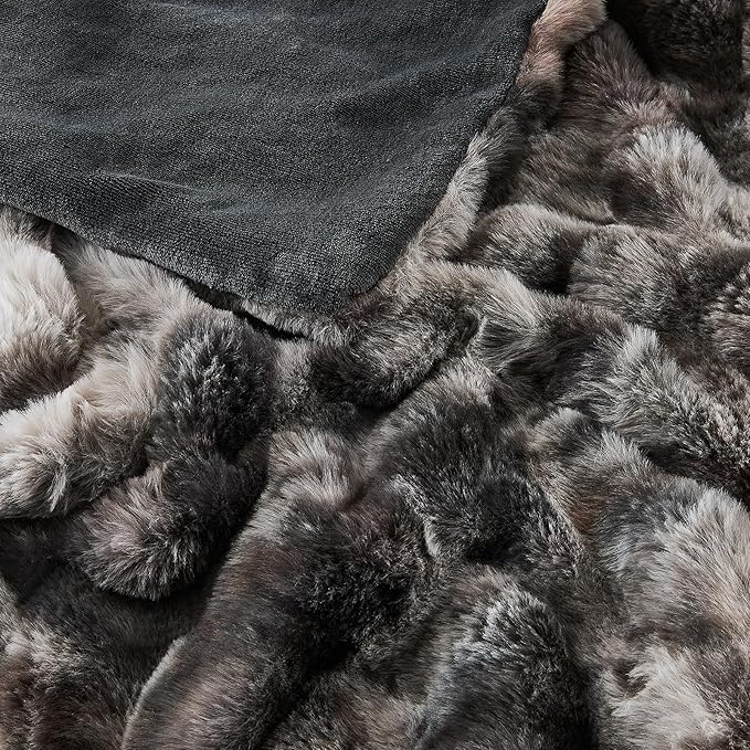 Lotus Karen Faux Fur Blanket Tie-Dye Dark Gray Twin Size - Big Bubble Rabbit Fluff Throw for Couch Small Fluffy Fuzzy Cozy Thick Furry Plush Shaggy Blankets 108x90 Inches