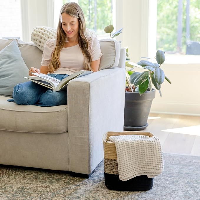 NaturalCozy Storage Cubes 11 Inch Cotton Rope Woven Baskets for Organizing, 3-Pack | Cube Storage Bin | Square Storage Baskets for Shelves Organizer, Classroom, Kids Toy Bins, Closet, Baby Nursery