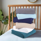 Elvana Home 100% Cotton Bed Blanket, Breathable Bed Blanket Full - Queen Size, Cotton Thermal Blankets Full - Queen, Perfect for Layering Any Bed for All Season, Beige