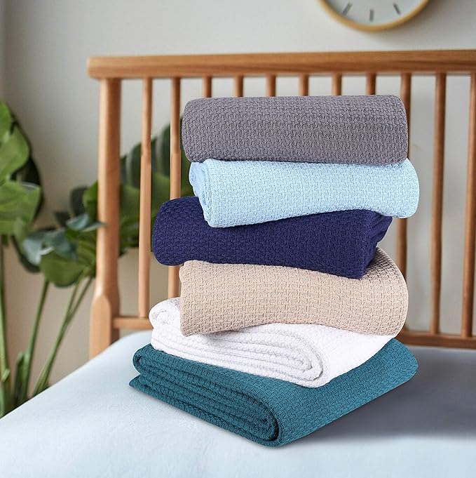 Elvana Home 100% Cotton Bed Blanket, Breathable Bed Blanket Twin Size, Cotton Thermal Blankets Twin, Perfect for Layering Any Bed for All Season, White