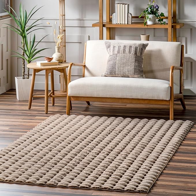 nuLOOM 5' x 8' Cozy Plush Area Rug, Machine Washable, Non-Slip, Soft Fluffy Shag Carpet for Living Room Bedroom Kids Room Nursery Home Decor, Jeni Taupe