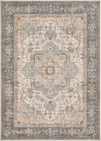 Washable Area Rugs for Living Room - 7x9 Neutral Vintage Distressed Floral Farmhouse Boho Large Soft Floor Rug Indoor Non Slip Carpet for Living Room Bedroom Dining Room Office - Forest Green Orange