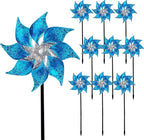 Hausse 10 Pack Reflective Pinwheels with Stakes, Extra Sparkly Pin Wheel for Garden Decor, Bird Repellent Devices Deterrent to Scare Birds Away from Yard Patio Farm, Blue