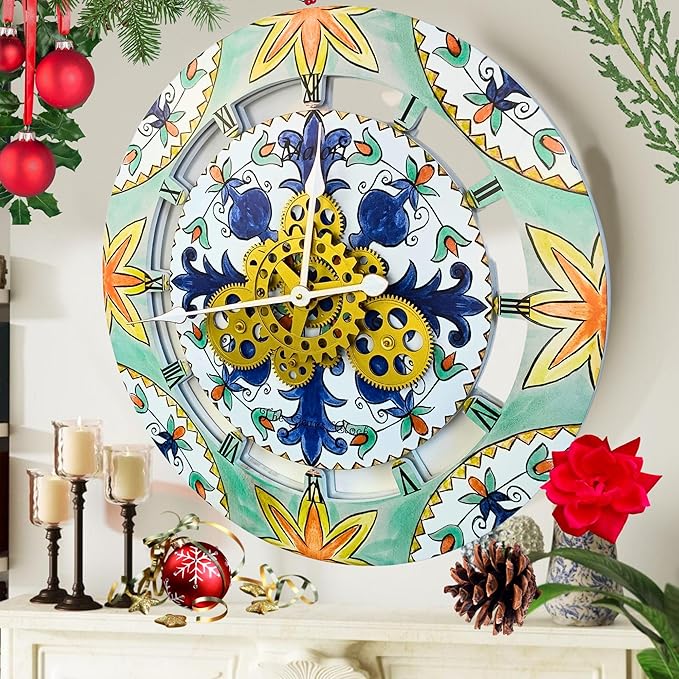 The Gears Clock Wall Clock Italy Collection with Moving Gears (Maiori, 24 inch Round)