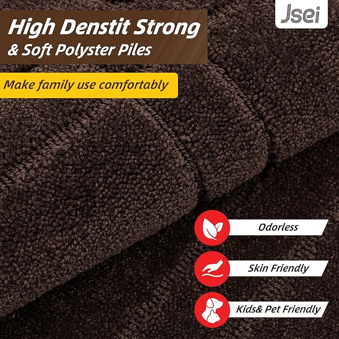 JSEI Entryway Rugs Doormat 32"x48", Non-Slip Dirt Trapper Door Mats Indoor, Washable Absorbent and Stain Resist Welcome Floor Mat for Front Door, Dog Door Mat, Muddy Wet Shoes & Paws, Brown