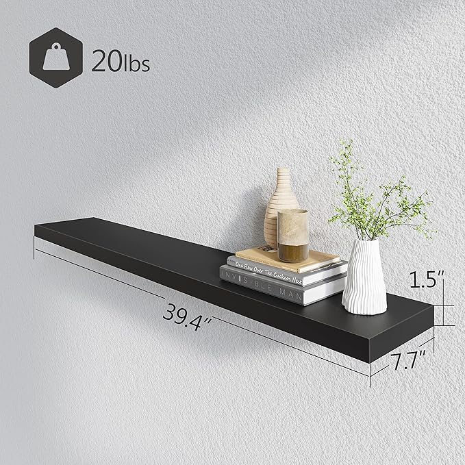 BAMEOS Floating Shelves,40 in W x 8in D Wall Mounted Wooden Shelves with Invisible Brackets Set of 2, Hanging Wall Shelves Decoration for Bedroom, Bathroom, Living Room and Kitchen