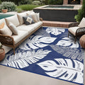 GAOMON Large Outdoor Plastic Rug 10x14 Waterproof Straw Rug Reversible Foldable Camping Mat with Stakes & Bag, Modern Tropical Leaf Farmhouse Outside Carpet for Patio RV Garden Deck, Blue