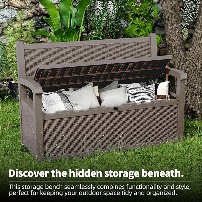 80 Gallon Storage Bench Deck Box Waterproof Lockable,Outdoor Storage Furniture for Patio,Garden and Cushions(Gray)