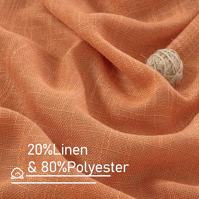 LAMIT Burnt Orange Linen Curtains 45 inches Long for Kitchen, Linen Textured Light Filtering Semi Sheer Bronze Grommet Natural Boho Drapes for Living Room, 2 Panels Set, 34 x 45 Inch