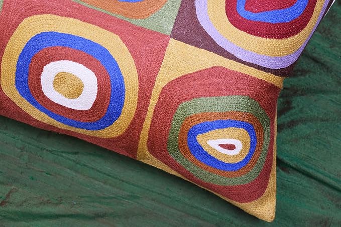 Lumbar Kandinsky Cushion Cover Farbstudie Quadrate Hand Embroidered Wool 13x21