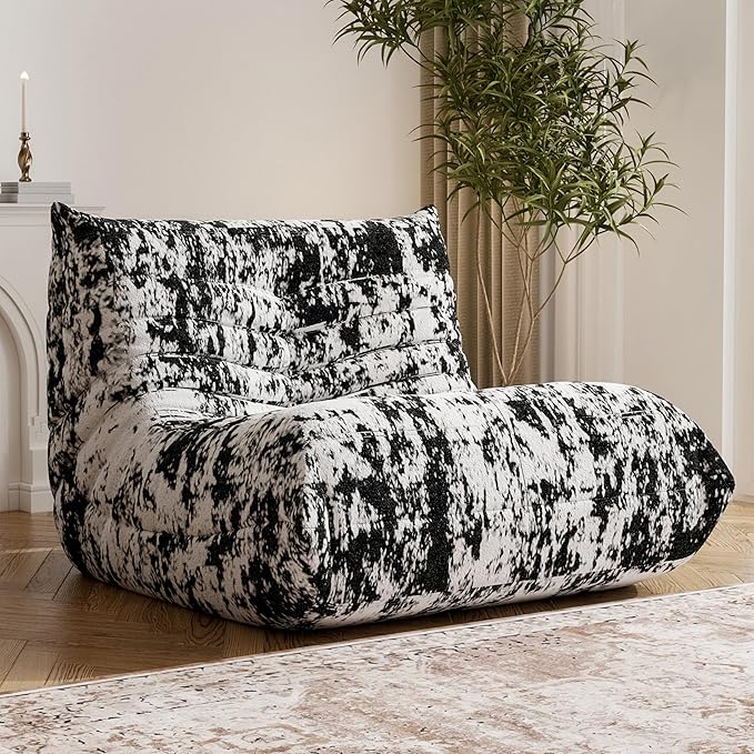 Bean Bag Chair, Fireside Chair Bean Bag Sofa Large Bean Bag Chair for Adults, Bean Bag Chairs for Teens with High Density Comfortable Foam, Memory Foam Bean Bag for Living Room, Bedroom(Black Pattern)