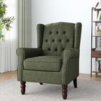 Lumibee High Back Accent Chair,Upholstered Wingback Armchair with Solid Wood Legs for Small Spaces,Comfy Single Sofa Chair for Living Room,Bedroom,Office-Green