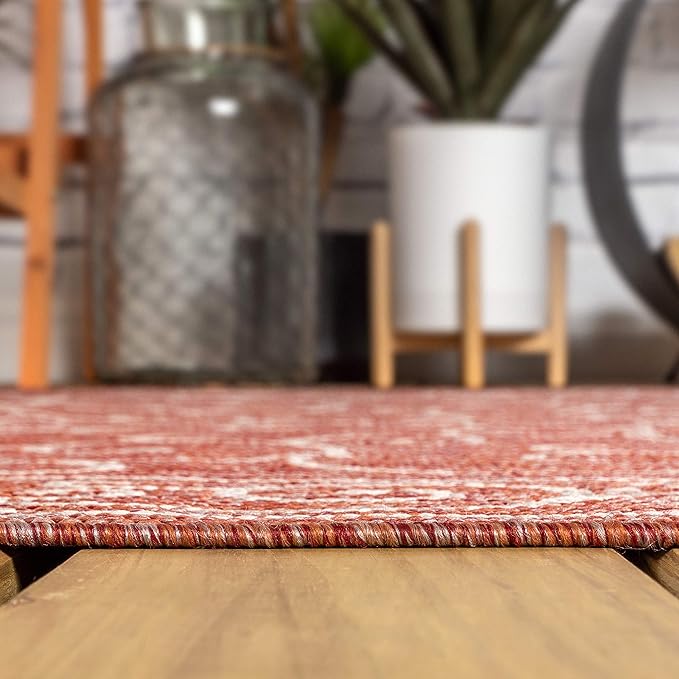 JONATHAN Y Vintage Filigree Indoor Outdoor Area Rug 6X9 Red/Beige, Charleston Textured Weave for Backyard, Patio, Porch, Easy-Cleaning, High Traffic, Pet-Friendly, Non-Shedding (SMB106B-6)