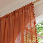 Sutuo Home Terracotta Boho Curtains for Bedroom Living Room, Crochet Lace Sheer Bohemian Style with Tassels,Window Treatment Drapes for Halloween Decor, Rod Pocket 1 Panel 59" W x 108" L, Orange