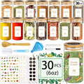 Spice Jars with Labels, 30Pcs 6oz Glass Spice Jars with Bamboo Lids, Minimalist Stackable Airtight Spice Containers with 426 labels for Kitchen Seasoning, Tea, Herbs, Coffee, Sugar,Shells
