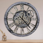 The B-Style Large Wall Clock 24 inch Moving Gear Wall Clock Oversized Vintage Farmhouse Wall Clocks for Living Room Decor Rustic Industrial Wood Clock (Carbon Gray, 36 inch/90cm)
