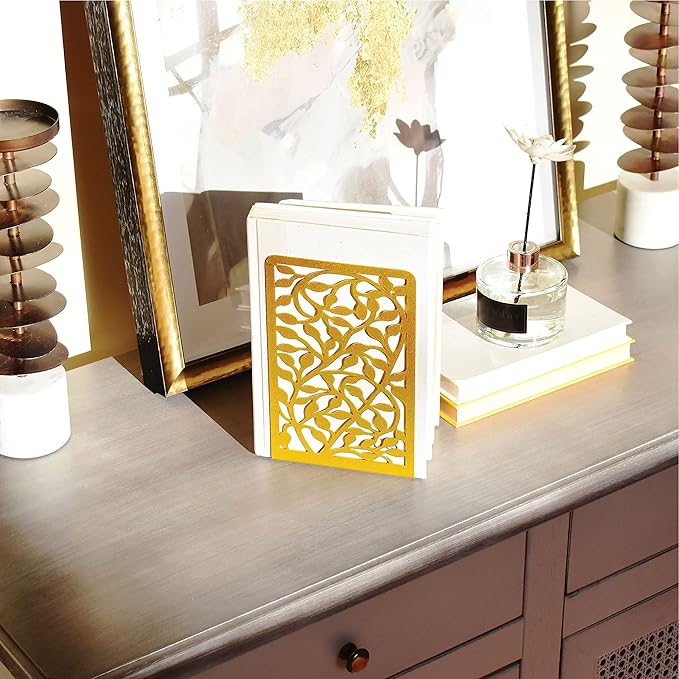 CNK Book Ends Bookends for Decorative Books Holder Bookend Shelves End Hold Heavy Duty Holders Stoppers Metal Stopper Cute Boho Bookshelf Holds Cookbook Office Home Set of 6 Bookends Pair Gold