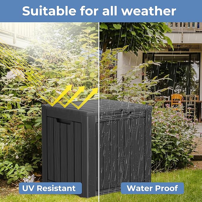 45 Gallon Resin Deck Box, Waterproof Outdoor Storage Bin for Patio, Poolside, and Garden, Lockable & UV-Resistant, Ideal for Small Spaces, Black