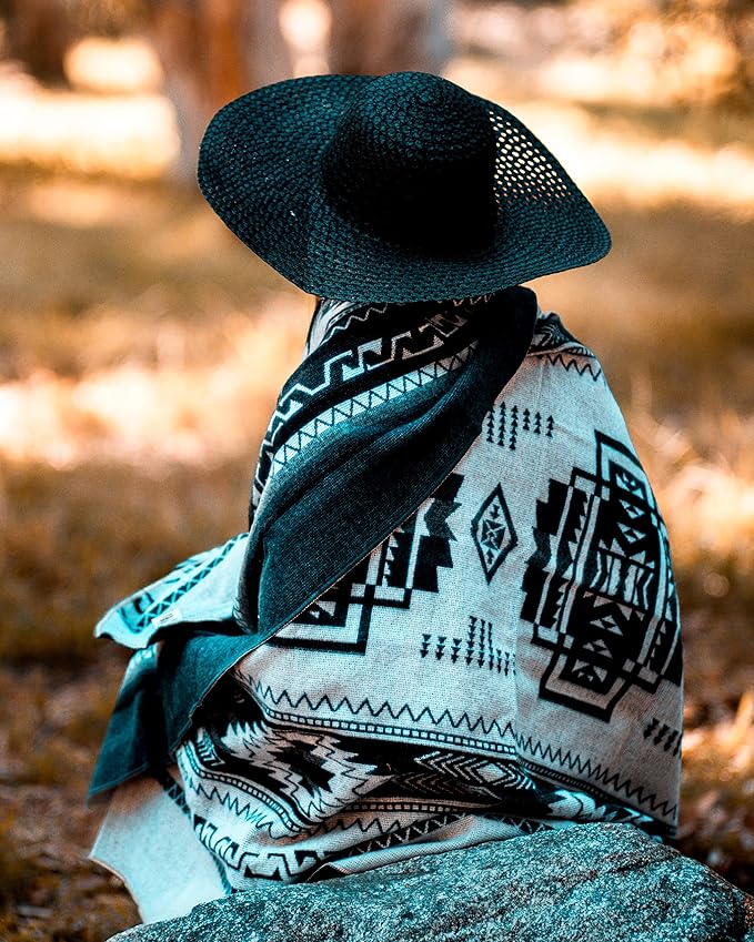 Inca Aztec Throw, Queen, King Blanket | Southwest Indian Navajo Boho Style | Native Cover for Camping, Bedding, Couch, Vanlife | Faux Alpaca, Lightweight, Hypoallergenic (Cotopaxi Slate, Throw)
