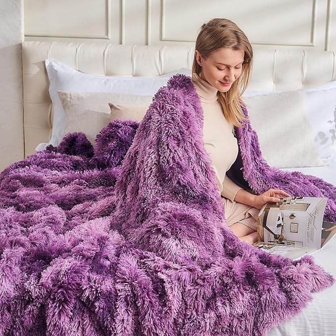 GONAAP Fuzzy Faux Fur Throw Blanket Twin Size Tie-dye Violet Purple Super Soft Cozy Plush Fuzzy Shaggy Blanket for Couch Sofa Bed (Tie-dye Violet Purple, Twin(60"x80"))