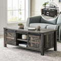 OKD 48" Farmhouse Lift Top Coffee Table with Sliding Barn Door,Rustic Center Table with Hidden Storage Compartment,Lifting Tabletop and Adjustable Shelf for Living Room,Office,Dark Rustic Oak