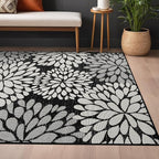 Beverly Rug Outdoor Rug 5x7 Modern Exotic Tropical Leaf Area Rugs for Indoor and Outdoor Patio Deck Porch Garden Water Resistant Washable Outside Carpet (5 x 7 Dark Gray)