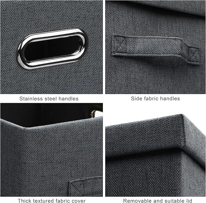 Medium 15" 21 Quart Collapsible Stackable Storage Bins with Lids, 5 Packs Dark Gray Foldable Fabric Closet Storage Boxes with Lids, Lidded Heavy-duty Linen Baskets(15x11x8)