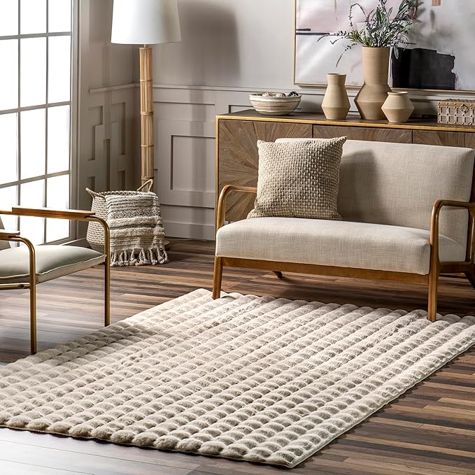 nuLOOM 7'6' x 9'6' Cozy Plush Area Rug, Machine Washable, Non-Slip, Soft Fluffy Shag Carpet for Living Room Bedroom Kids Room Nursery Home Decor, Jeni Beige
