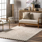 nuLOOM Jeni Solid Faux Rabbit Machine Washable Area Rug, Round 5, Beige