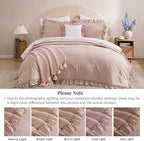 King Comforter Set - 7 Pieces Ruffle Pink Bedding Sets, Shabby Chic Farmhouse Bed in a Bag King with Ruffle Comforter, Floral Sheets, Pillowcases & Shams