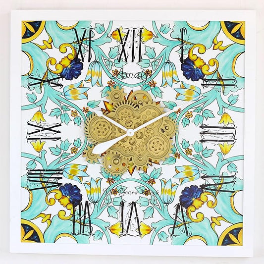 The Gears Clock Wall Clock Italy Collection with Moving Gears (Amalfi, 36 inch Square)