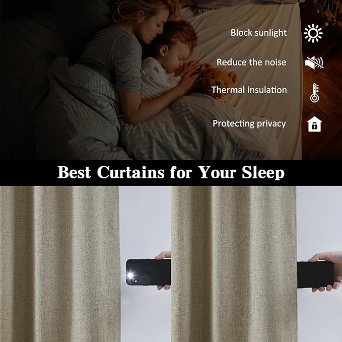 108 Inch Long Blackout Large Curtains 2 Panels,70 Wide Back Tab Window Drapes with Hooks,Track System Curtain Panels for Living Room Sliding Door Modern Farmhouse 70x108 in,70x9ft Light Taupe