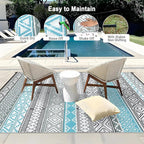 GAOMON Reversible Outdoor Rug 9'x18' Waterproof Plastic Straw Rug, Patio Rug, Large Modern Area Rug Carpet, Indoor Outdoor Rugs for Camping, Porch, Deck, Balcony, Backyard, Blue/Grey(Bohemia)