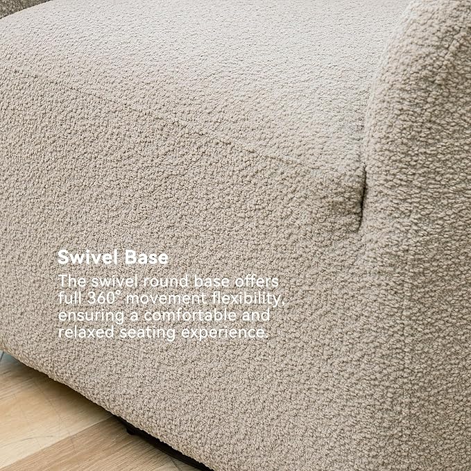 KINWELL 32" Wide Modern Boucle Swivel Barrel Chairs Set of 2, No Assembly Round Upholstered Swivel Accent Armchairs for Living Room, Bedroom (Oatmeal)