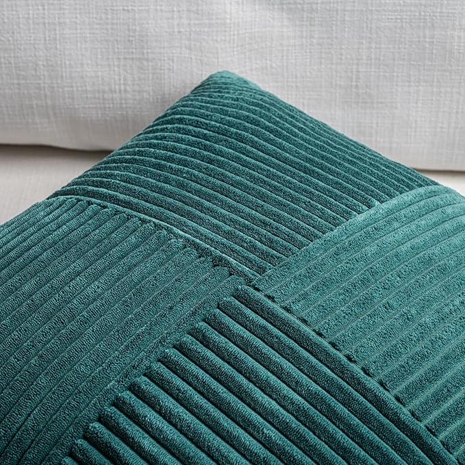 Fancy Homi Set of 2 Teal Boho Long Lumbar Body Decorative Throw Pillow Cover 14x36 Inch for Bed Couch Bedroom Bench, Soft Patchwork Corduroy Textured Pillow Case, Rustic Farmhouse Room Décor