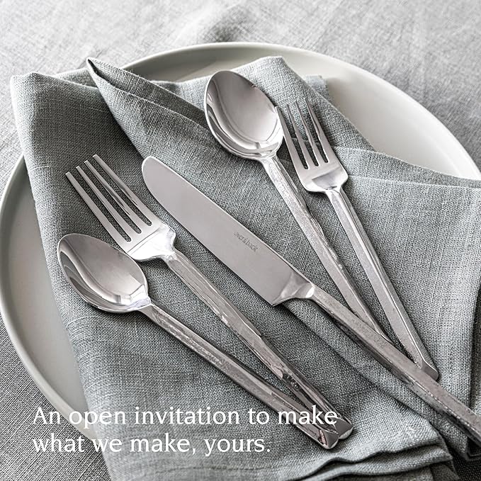 over&back 20pc Hand-Forged Flatware Cutlery Set - Comes with 4 Dinner Forks, 4 Salad Forks, 4 Dinner Knives, 4 Dinner Spoons, and 4 Teaspoons - Dishwasher-Safe - 18/8 Stainless Steel