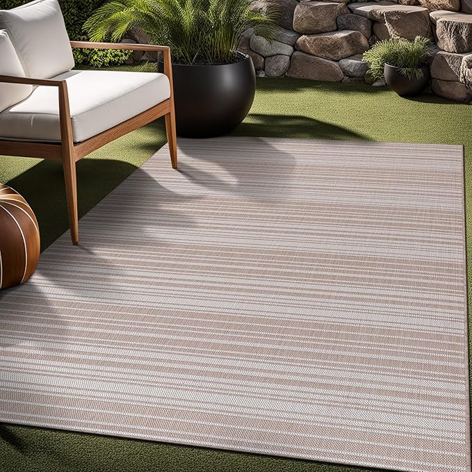 Stripe Outdoor Rug 5x7 Washable Outside Carpet for Indoor Patio Porch Waterproof Easy Cleaning Non Shedding Area Rugs Beige 5 x 7