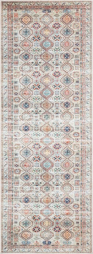Keen Home Design 2x10 Rug - Machine Washable Runner Rug with Non-Slip Backing, Ideal for Hallway, Entryway, Kitchen, Laundry Room - Vintage, Easy Clean, Durable, Low Pile - (2'6" x 10')