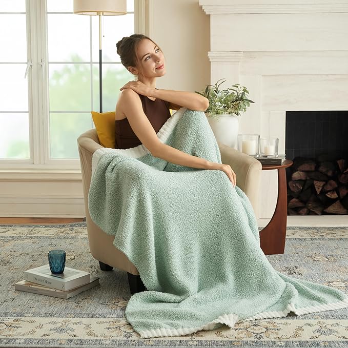 Joiedomi Throw Blanket for Couch Bed, Sage Green Knitted Blankets Gifts for Women Mom Girls, Cozy Cute Soft Throw Home Room Decor Aesthetic for Women Mothers Birthday Gifts 50x60 Inches