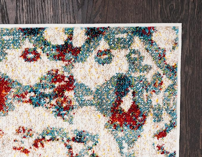 Unique Loom Rosso Collection Vintage, Geometric, Bohemian, Traditional, Distressed, Southwestern Area Rug, 8' 0" x 10' 0", Multi/Ivory