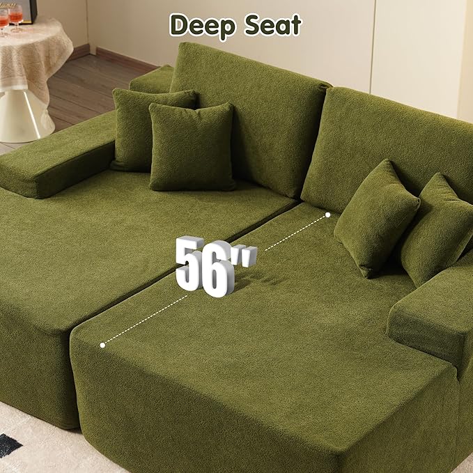 ovios 81" Oversized Sectional Double Lounge Chaise with Cloud Plush Sofa Bed, No Assembly Required, Fluffy Modern Sleeper Loveseat Chair for Indoor Living Room Bedroom Reading, Green (Cloud Velvet)
