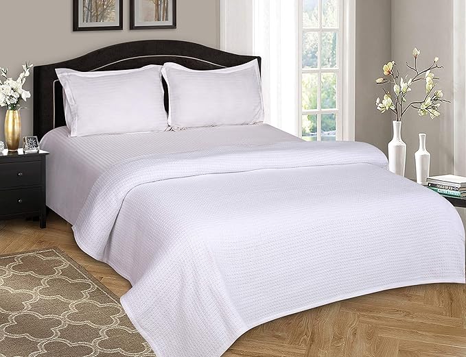Elvana Home 100% Cotton Bed Blanket, Breathable Bed Blanket Full - Queen Size, Cotton Thermal Blankets Full - Queen, Perfect for Layering Any Bed for All Season, White