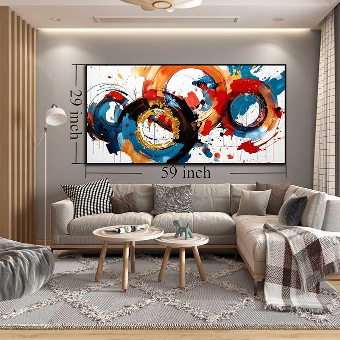 Abstract Wall Art With Black Wood Frames Large Canvas Prints Modern Living Room Bedroom Home Office Wall Decor Framed Colorful Circle Abstract Picture Ready to Hang Size 30x60