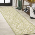 JONATHAN Y Vintage Filigree Indoor Outdoor Runner Rug 2X10 Green/Cream, Charleston Textured Weave for Backyard, Patio, Porch, Easy-Cleaning, High Traffic, Pet-Friendly, Non-Shedding (SMB106H-210)