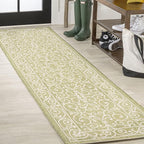 JONATHAN Y Vintage Filigree Indoor Outdoor Runner Rug 2X10 Green/Cream, Charleston Textured Weave for Backyard, Patio, Porch, Easy-Cleaning, High Traffic, Pet-Friendly, Non-Shedding (SMB106H-210)